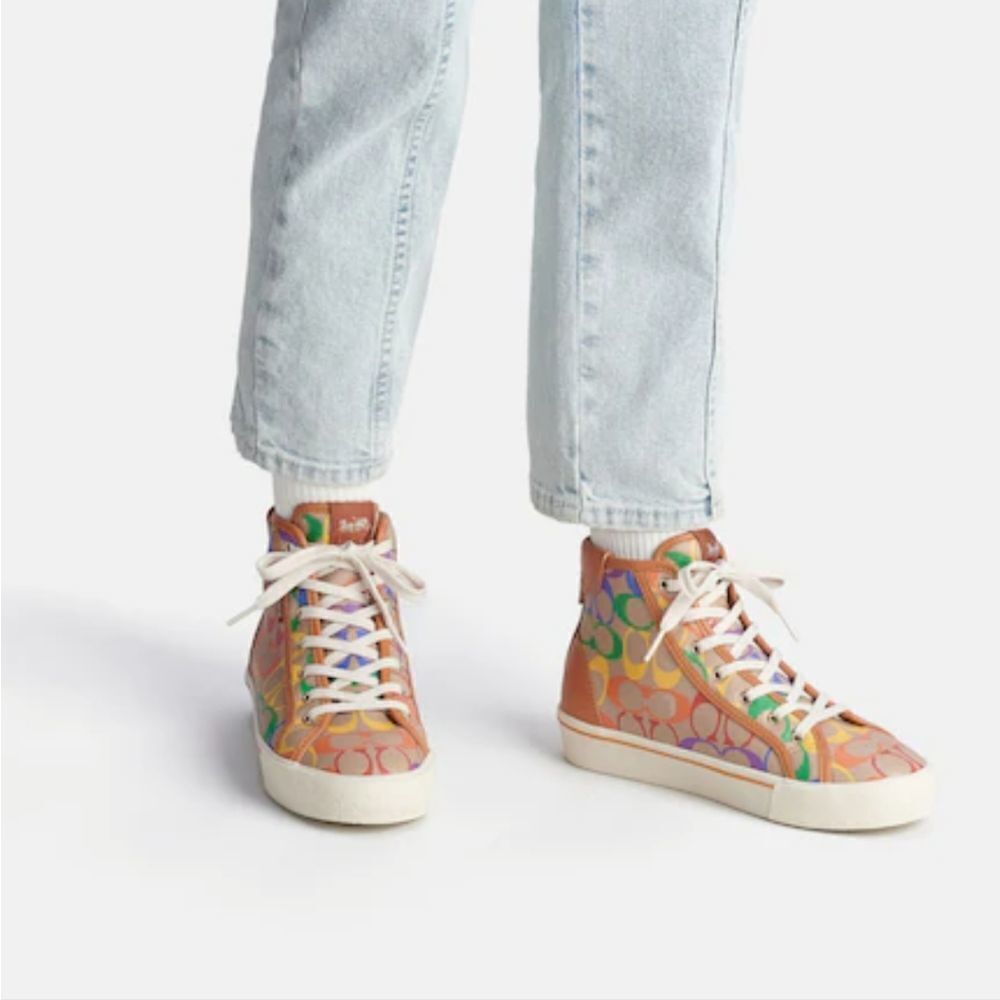 Citysole High Top Platform Sneaker In Rainbow Signature Canvas size 7.5 and 8